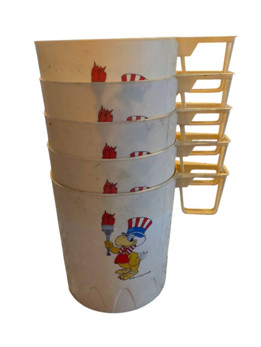 Lot of 5 vintage 1984 Los Angeles Summer Olympics souvenir plastic mugs cups